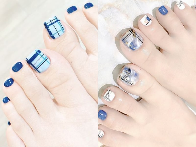 Mẫu nail chân màu xanh dương