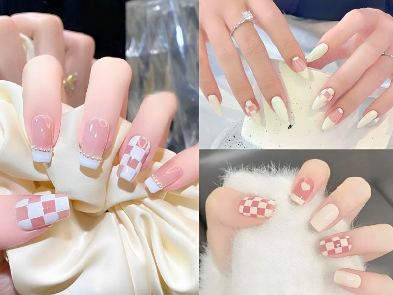 Nail màu trắng caro