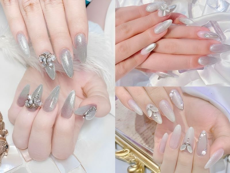 Nail màu trắng trắng nhũ