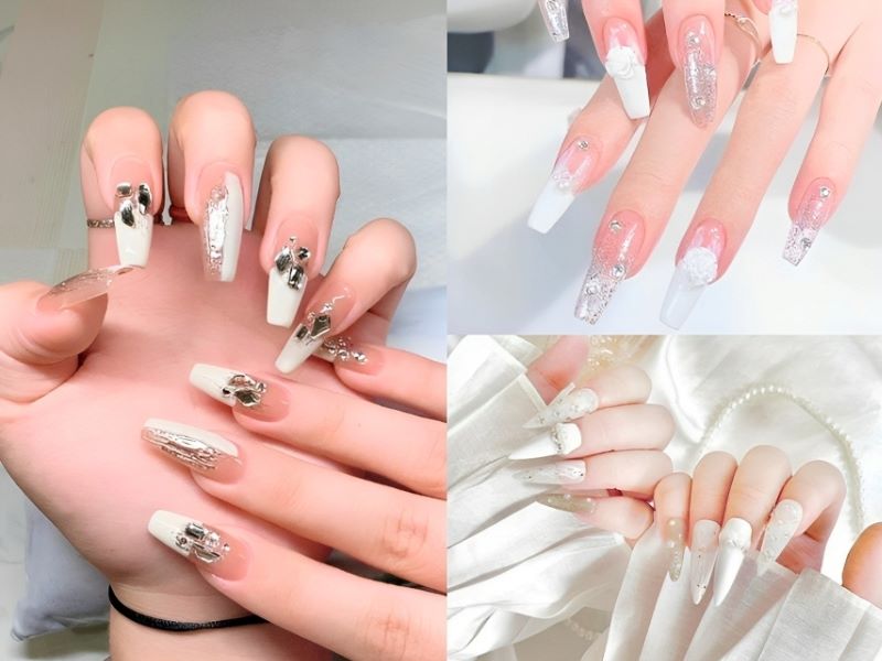 Nail trắng kim tuyến