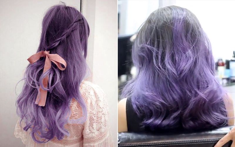 Tóc tím khói Lavender Highlight trên nền bạch kim