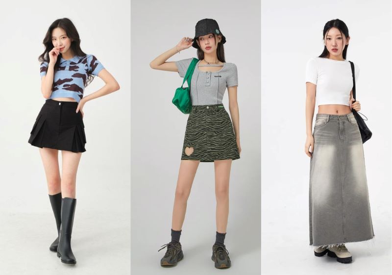 Chân váy chữ A mix áo phông oversize