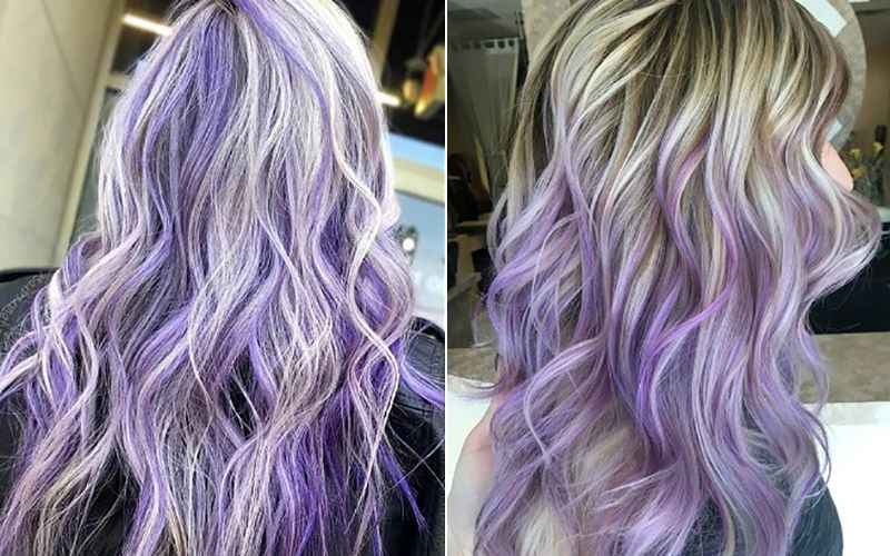 Tóc tím khói Lavender Highlight trên nền bạch kim