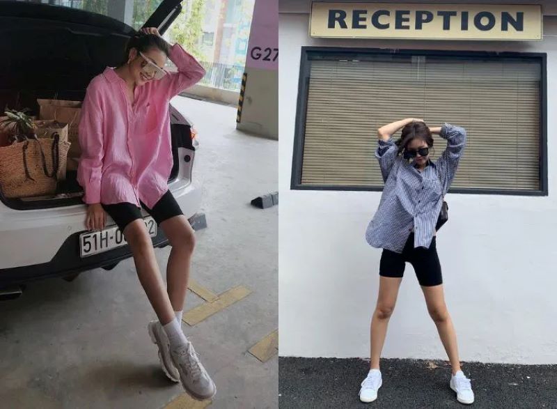 Áo sơ mi oversized và quần short biker