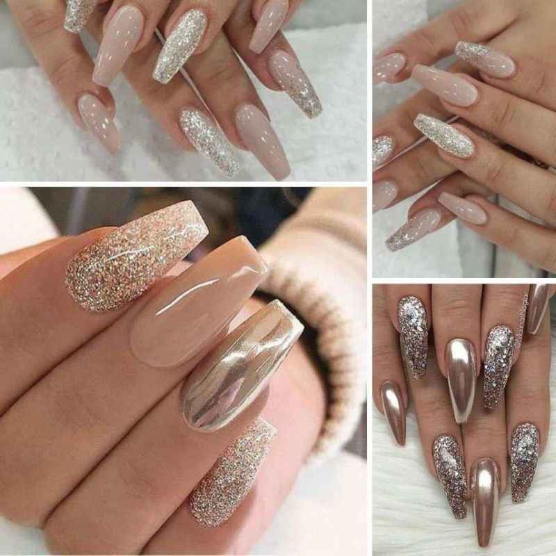 Nail màu nâu sữa kim tuyến lấp lánh