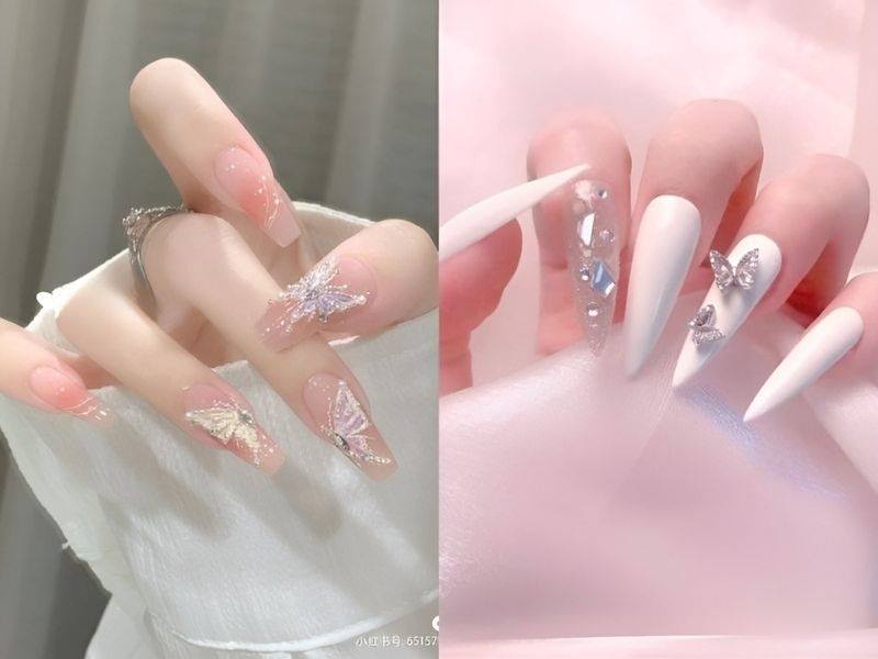 Nail Tết đính charm ngọt ngào, nữ tính