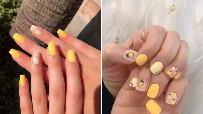 Mẫu nail đơn giản màu vàng