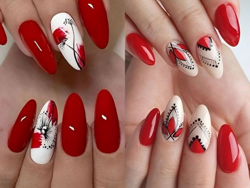 Mẫu nail đỏ Tết màu nổi bật, ấn tượng