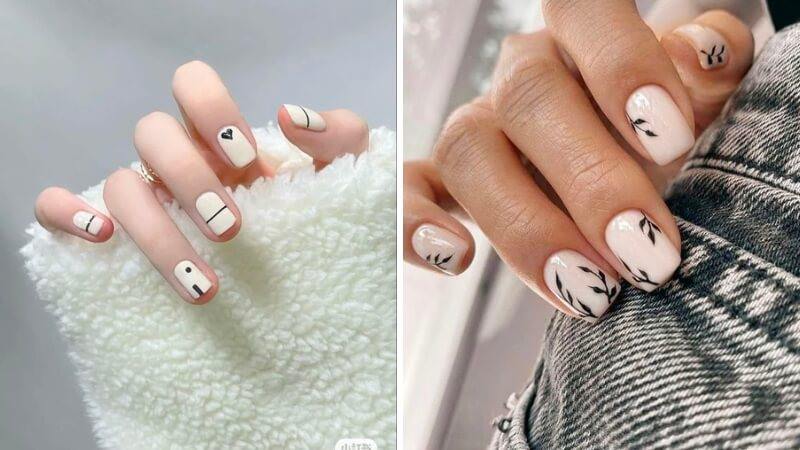 Nail trắng họa tiết tối giản cho cô nàng thanh lịch