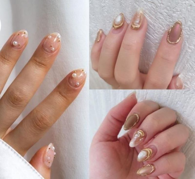 Mẫu nail cho người trung niên đính ngọc trai