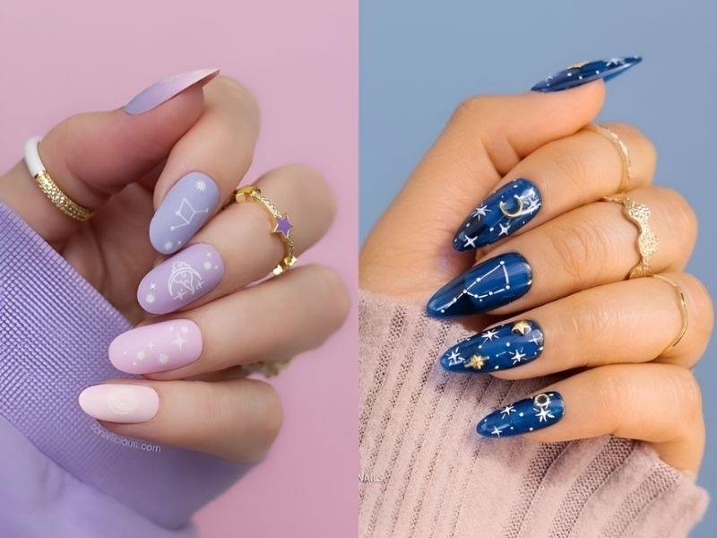 Mẫu nail họa tiết cung hoàng đạo cho ngày Tết