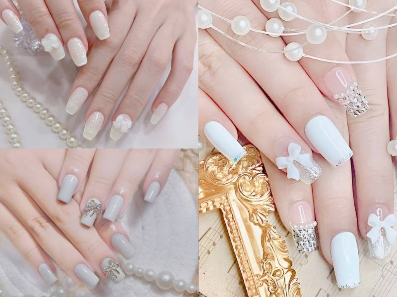 Mẫu nail màu trắng xinh xắn