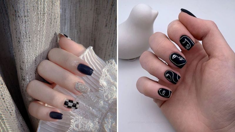 Mẫu nail tay đơn giản màu đen bí ẩn 