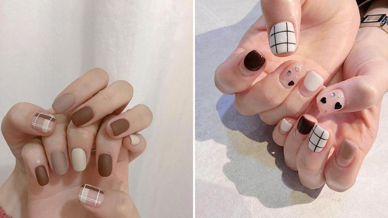 mẫu nail đơn giản màu nâu 