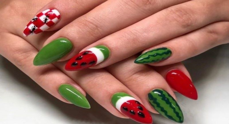 nail dưa hấu cho móng nhọn