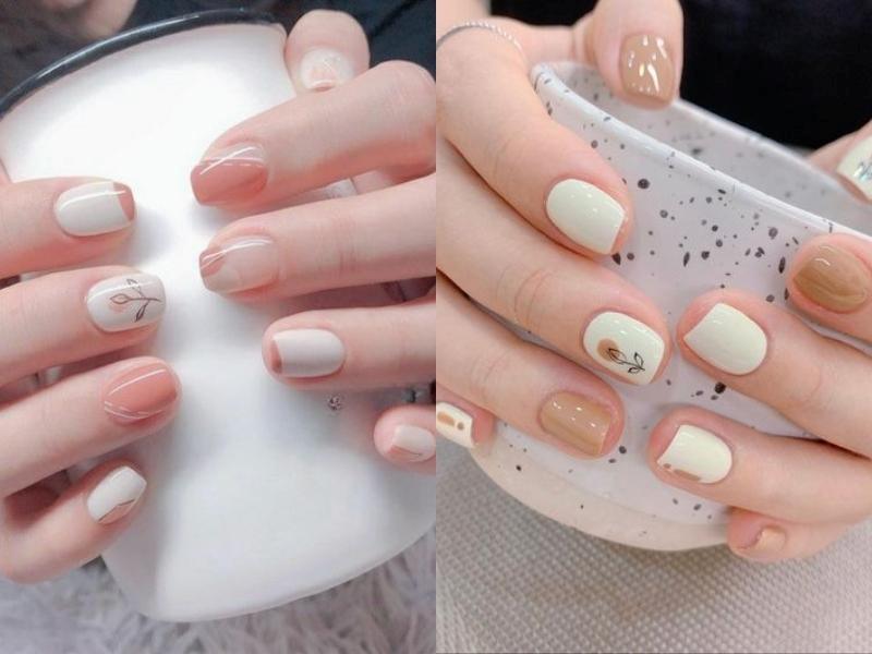 Mẫu nail Hàn Quốc họa tiết hoa lá