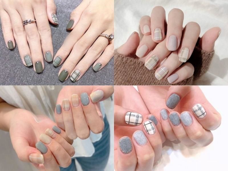  nail ngắn Hàn Quốc kẻ sọc với những đường kẻ gọn gàng, tinh tế 