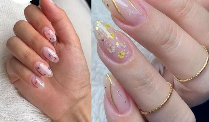 Nail trong họa tiết hoa khô