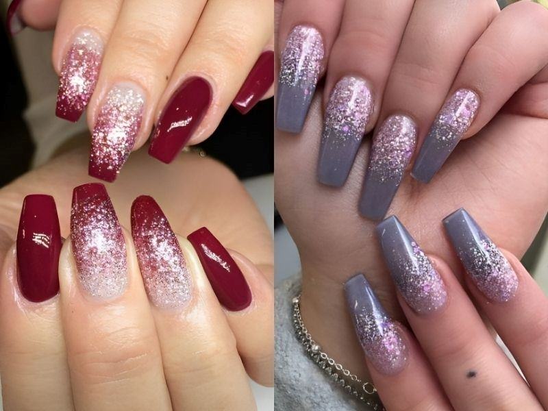 Mẫu nail viền kim tuyến chân móng ombre