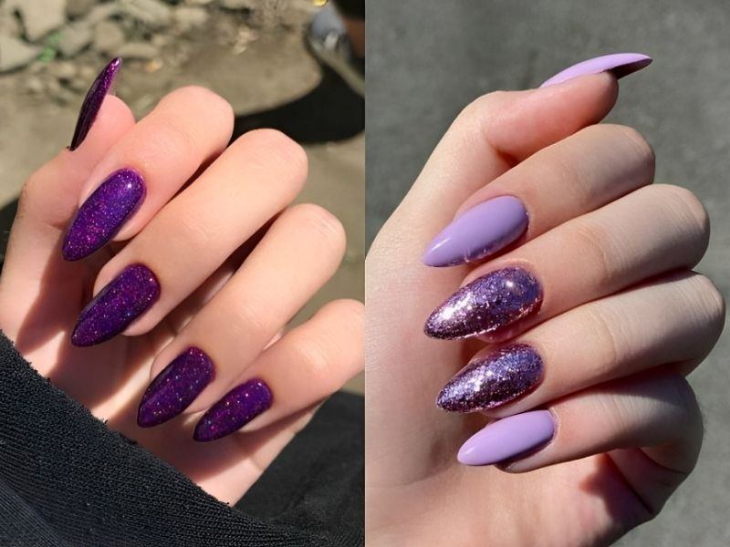 Những mẫu nail kim tuyến màu tím trendy