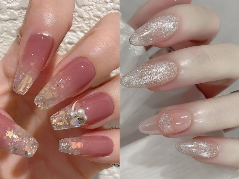 Mẫu nail trong suốt kim tuyến lấp lánh