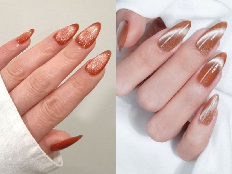 Nail mắt mèo cam sữa vừa dễ thương vừa thu hút