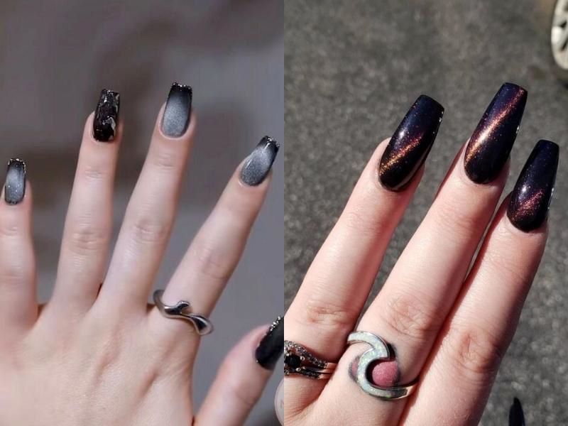 Thêm phần quyến rũ và bí ẩn với mẫu nail kim cương đen mắt mèo