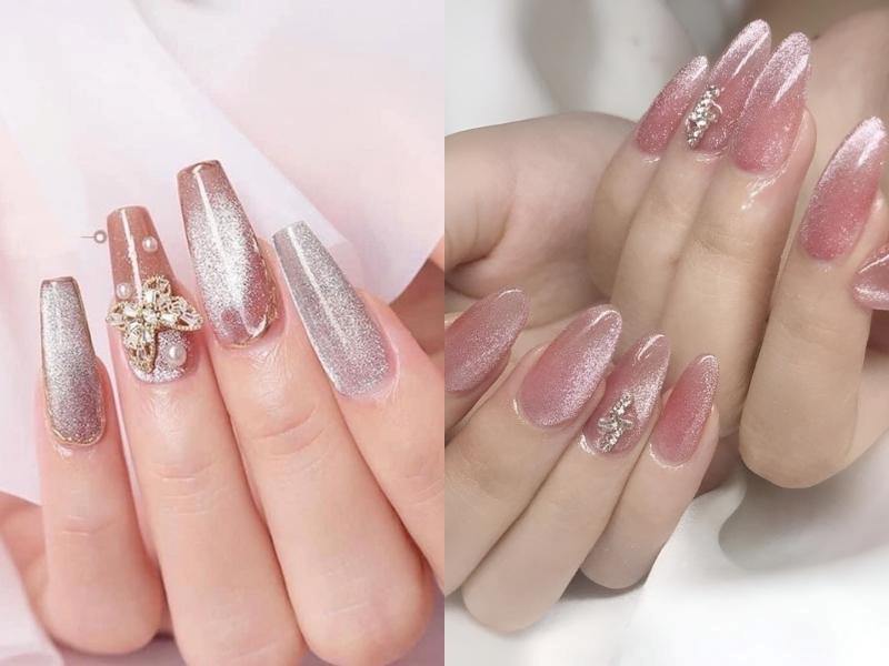 Nail mắt mèo kim cương hồng vừa dễ thương vừa cá tính 