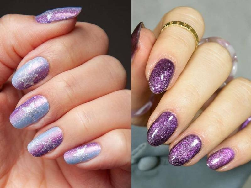 Nail mắt mèo tím phù hợp với nhiều kiểu móng tay