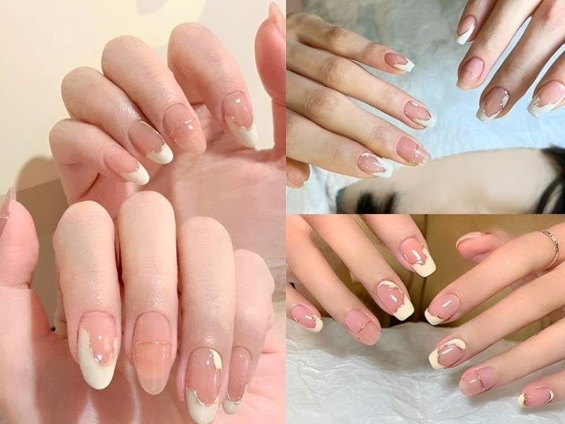 Mẫu nail màu trắng hồng 