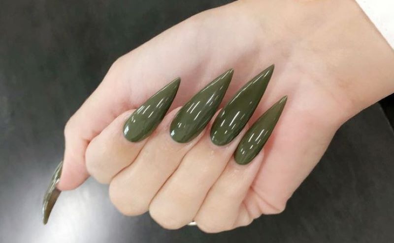 Nail móng nhọn màu xanh lá