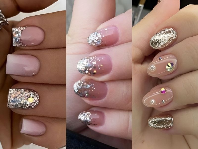 Mẫu nail lấp lánh kim tuyến cho móng ngắn 