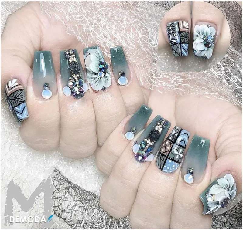 mẫu nail hoa bột không thể thiếu cho các nàng thích nổi bật 