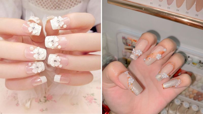 Nail hoạ tiết hoa đơn giản