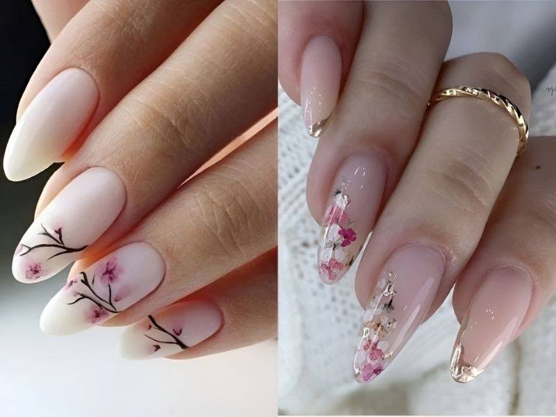 Các mẫu nail Tết họa tiết hoa đào