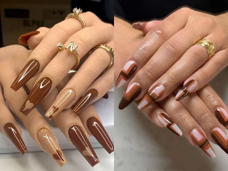 Nail Tết đẹp màu nâu tây