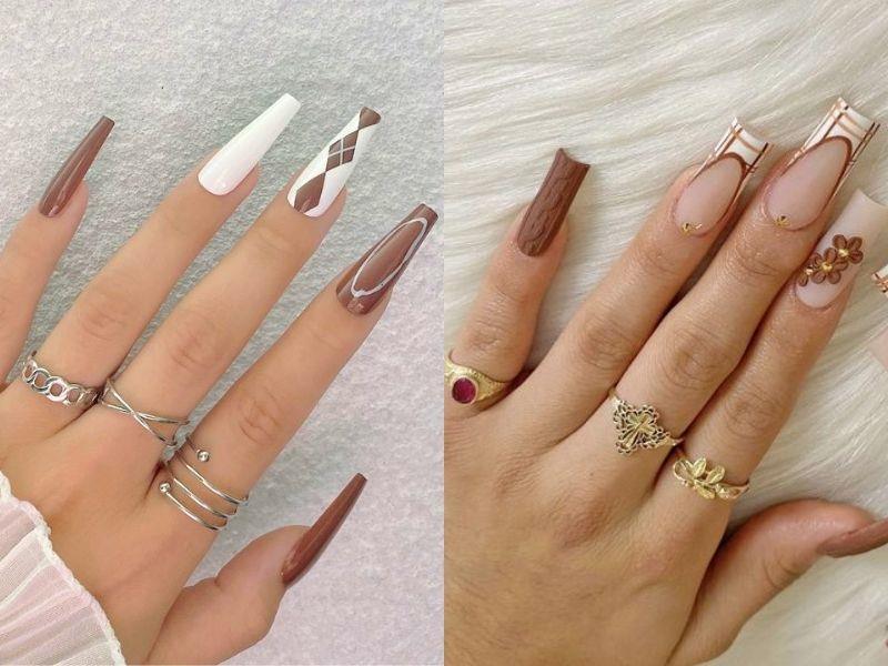 Tham khảo mẫu nail Tết màu nâu tây