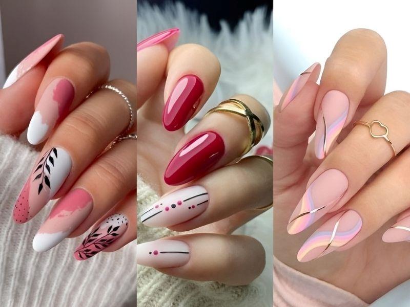 Nail đón Tết màu hồng ngọt ngào, nữ tính 