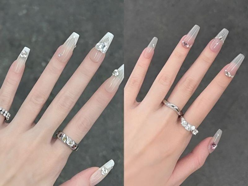 Mẫu nails Tết sang chảnh trong suốt