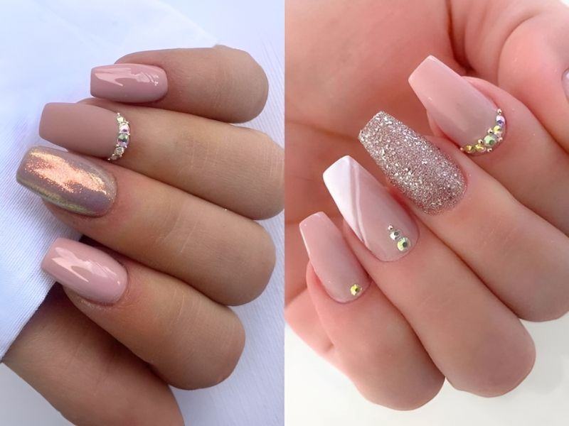 Nail Tết màu nude cho quý cô đơn giản, thanh lịch