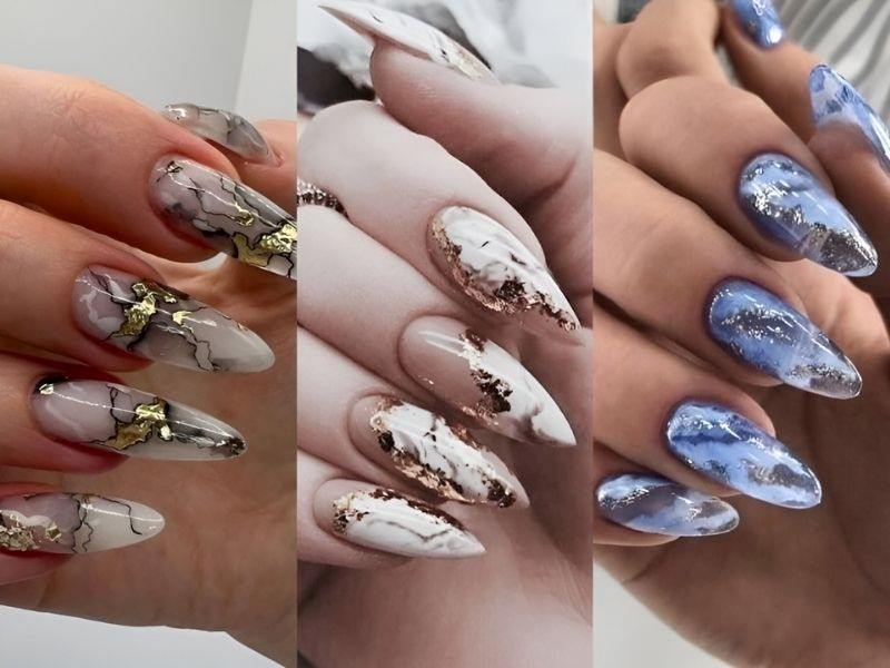 Mẫu nail ngày Tết họa tiết vân đá phong thủy