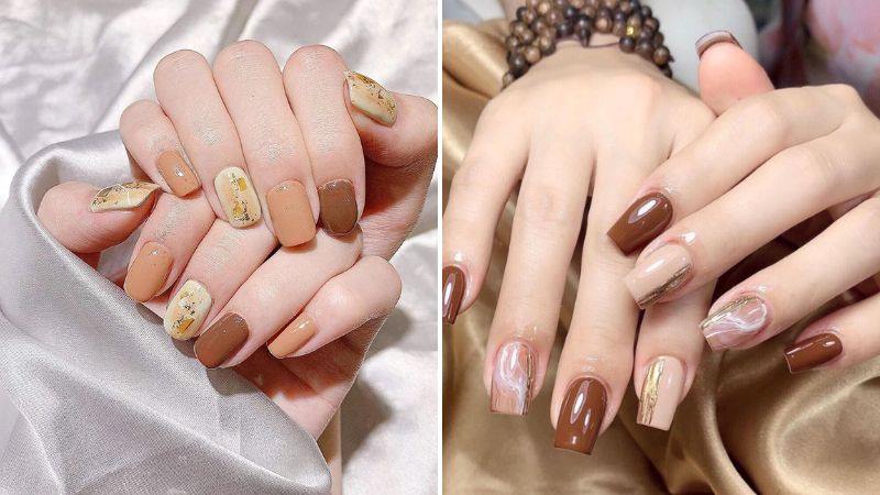 Mẫu nail đơn giản màu nâu