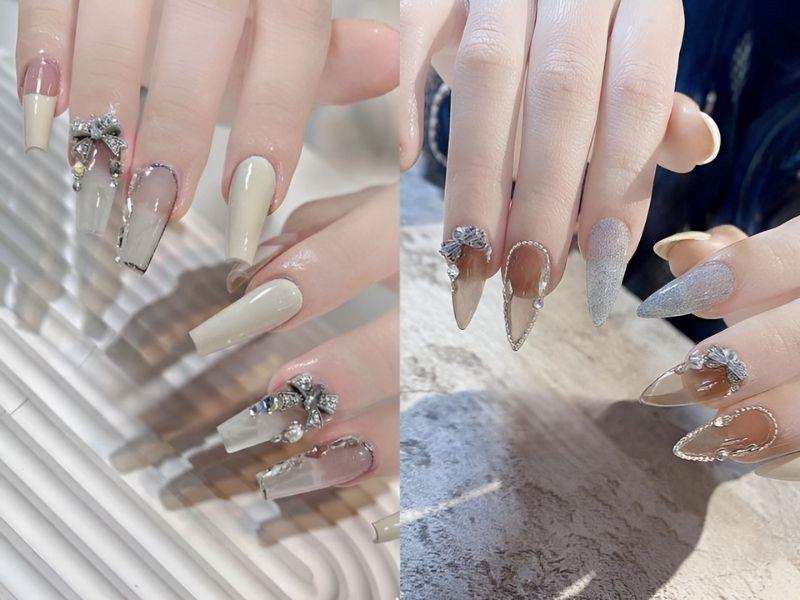 Mẫu nail Tết trong suốt trendy