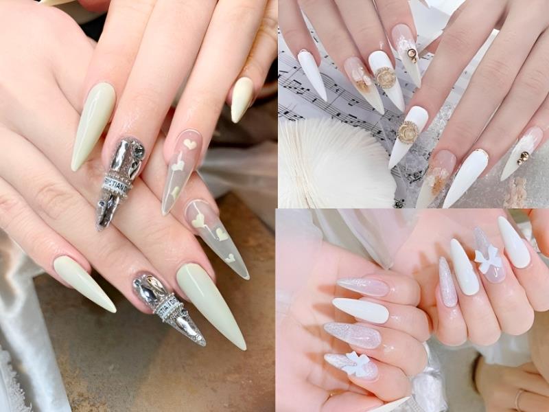 Mẫu nail nhọn màu trắng