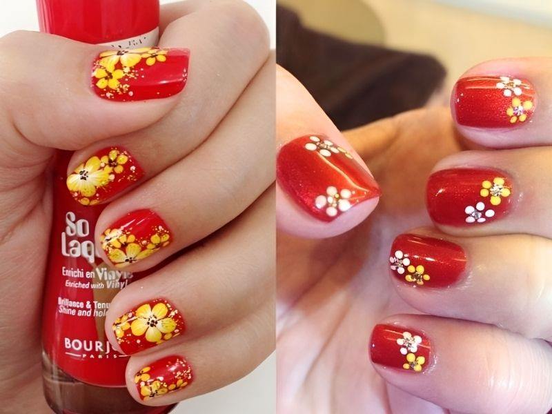 Mẫu nail Tết họa tiết hoa mai