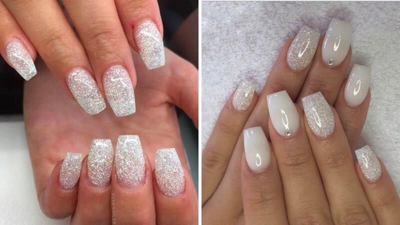 Nail trắng kim tuyến lấp lánh cuốn hút