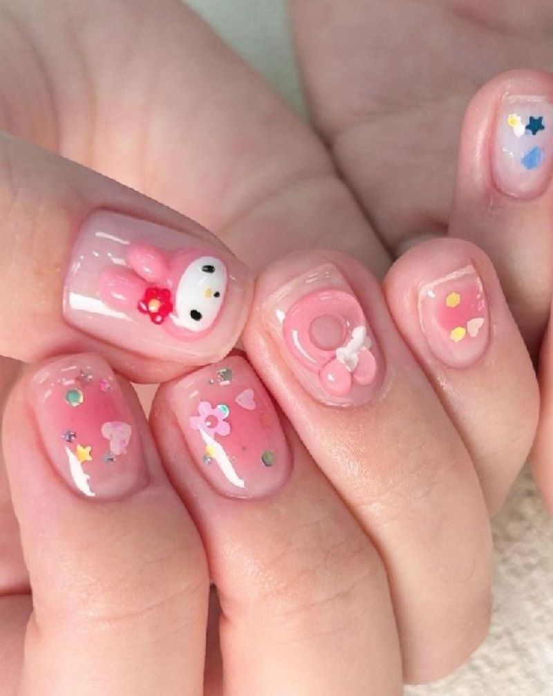 Mẫu nail hồng siêu đáng yêu