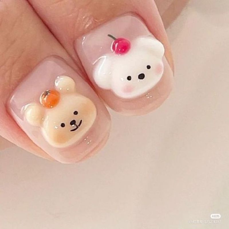 Nail thiết kế 3d màu pastel xinh yêu cho bé