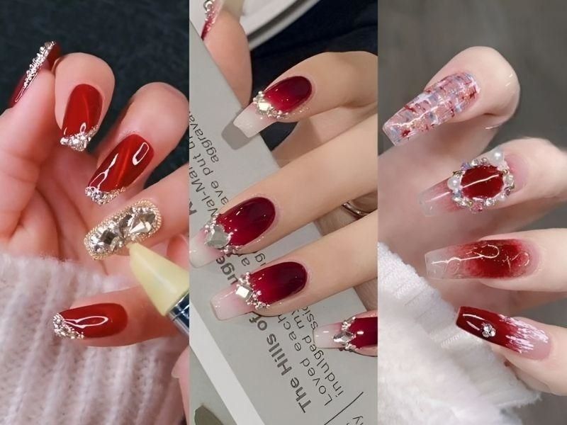 Nail đỏ rực rỡ ngày cưới cho cô dâu 