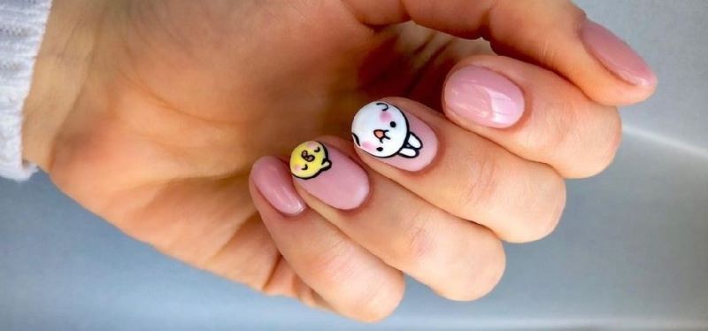 nail đơn giản họa tiết thỏ trắng